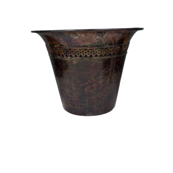 Antique Finished Metal Decorative Planter Multi-Function Brown 8.5" Bell Shaped - Picture 1 of 11